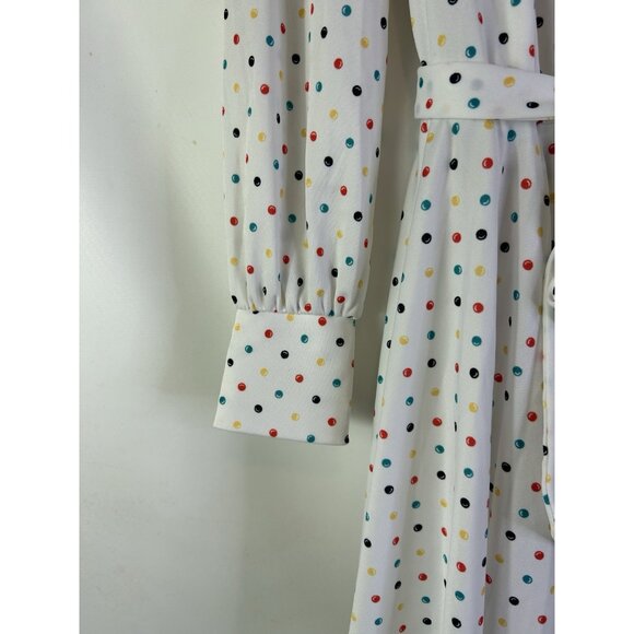 Vintage 70s Rainbow Polka Dot Belt Button Shirt Dress USA - Picture 5 of 9